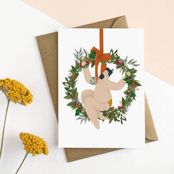 Kaart Sexy Man Christmas Wreath