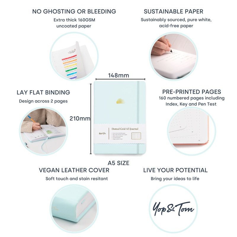 Yop & Tom A5 Bullet Journal Cloud - Eggshell Blue