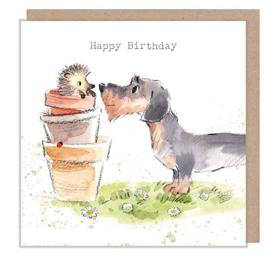 Kaart Happy Birthday Dachshund & Hedgehog