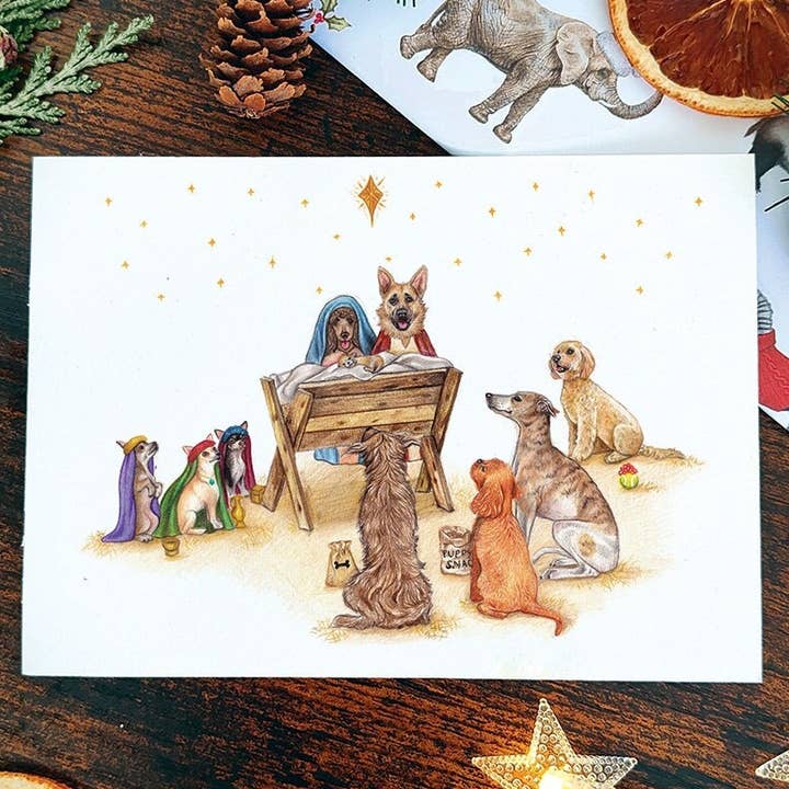 Kaart Christmas Nativity Dogs