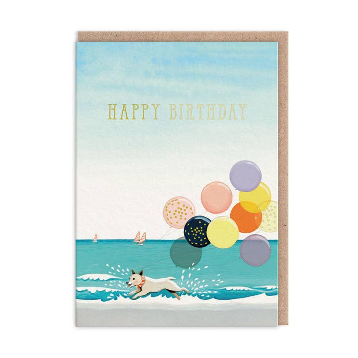 Kaart Happy Birthday | Dog and Balloons
