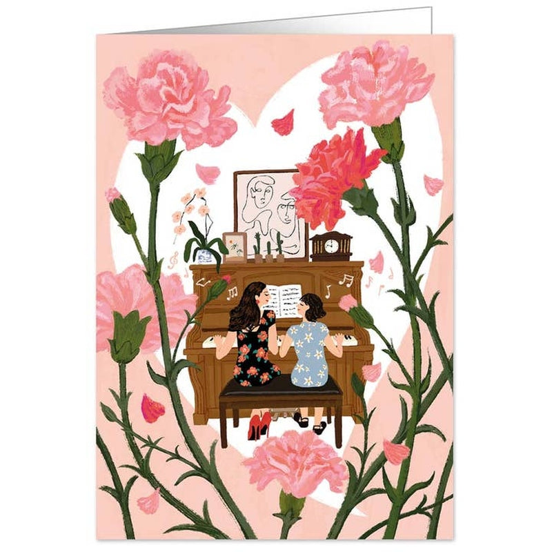 Kaart Mother and Daughter Playing the Piano