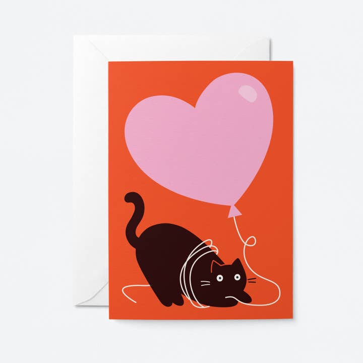 Kaart Cat Heart Balloon