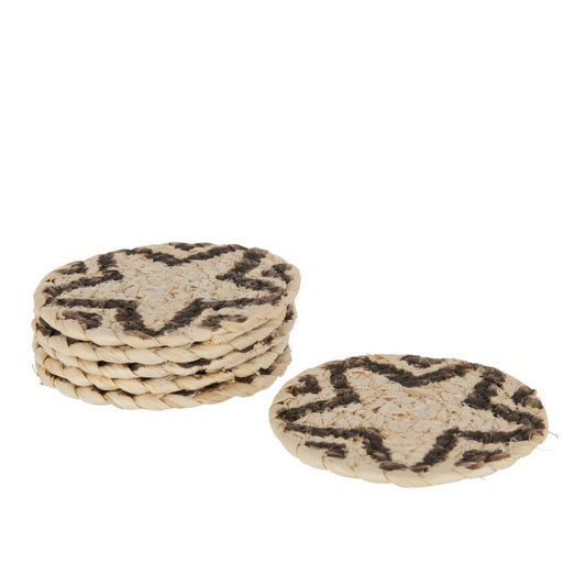 J-Line Set Van 6 Onderzetters Rond Ster Maisschil Naturel/Bruin