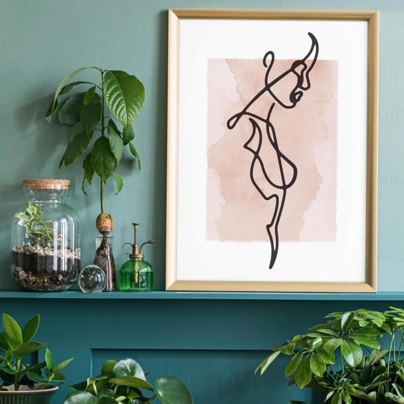 Vrouw Zijwaarts Line Art Waterverf Print | 40x50